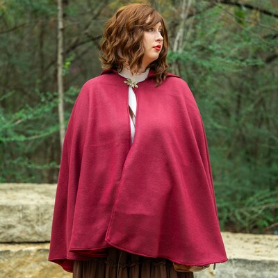 Hooded Fleece Cloak Short with Satin Lining, Wide Hood, Decorative Closure, Perfect for Ren Faires, Daily Wear, Cottagecore and Fairycore - image1